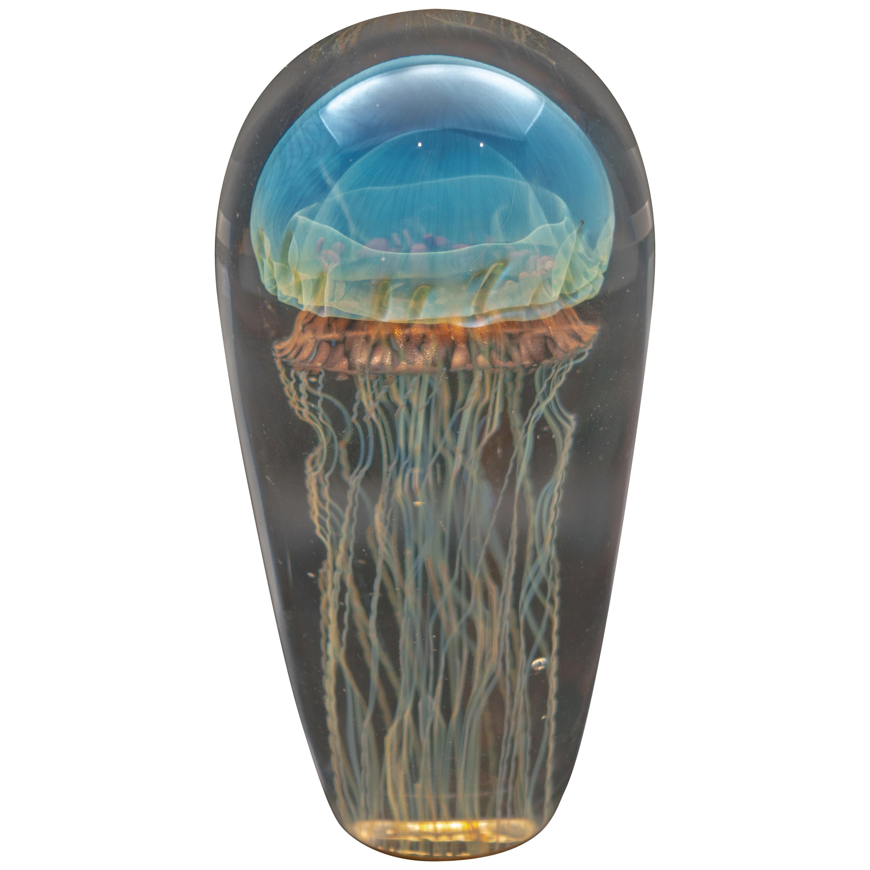 Iridescent Blue Handblown Jellyfish Glass Sculpture