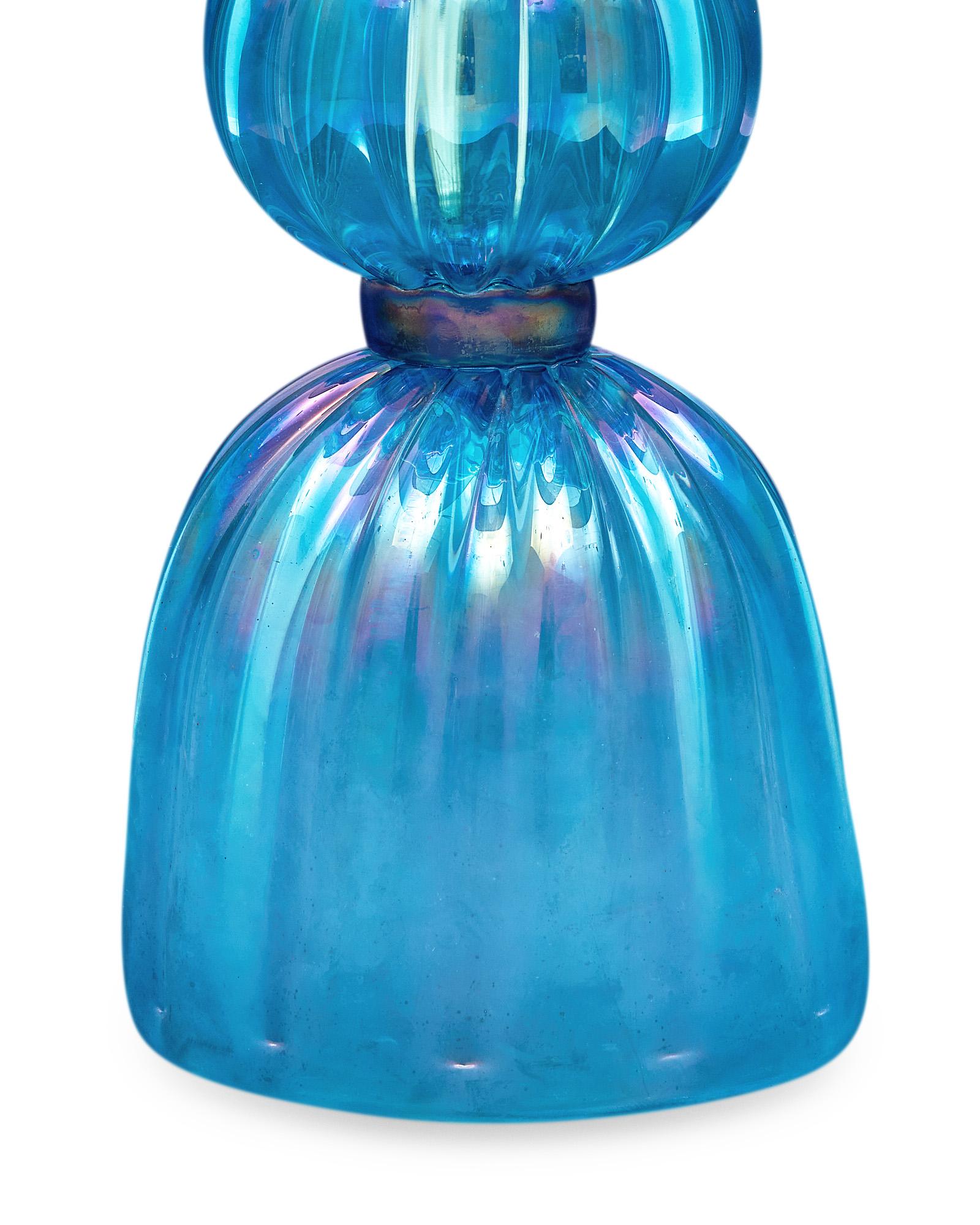 Italian Iridescent Blue Murano Glass Lamps For Sale