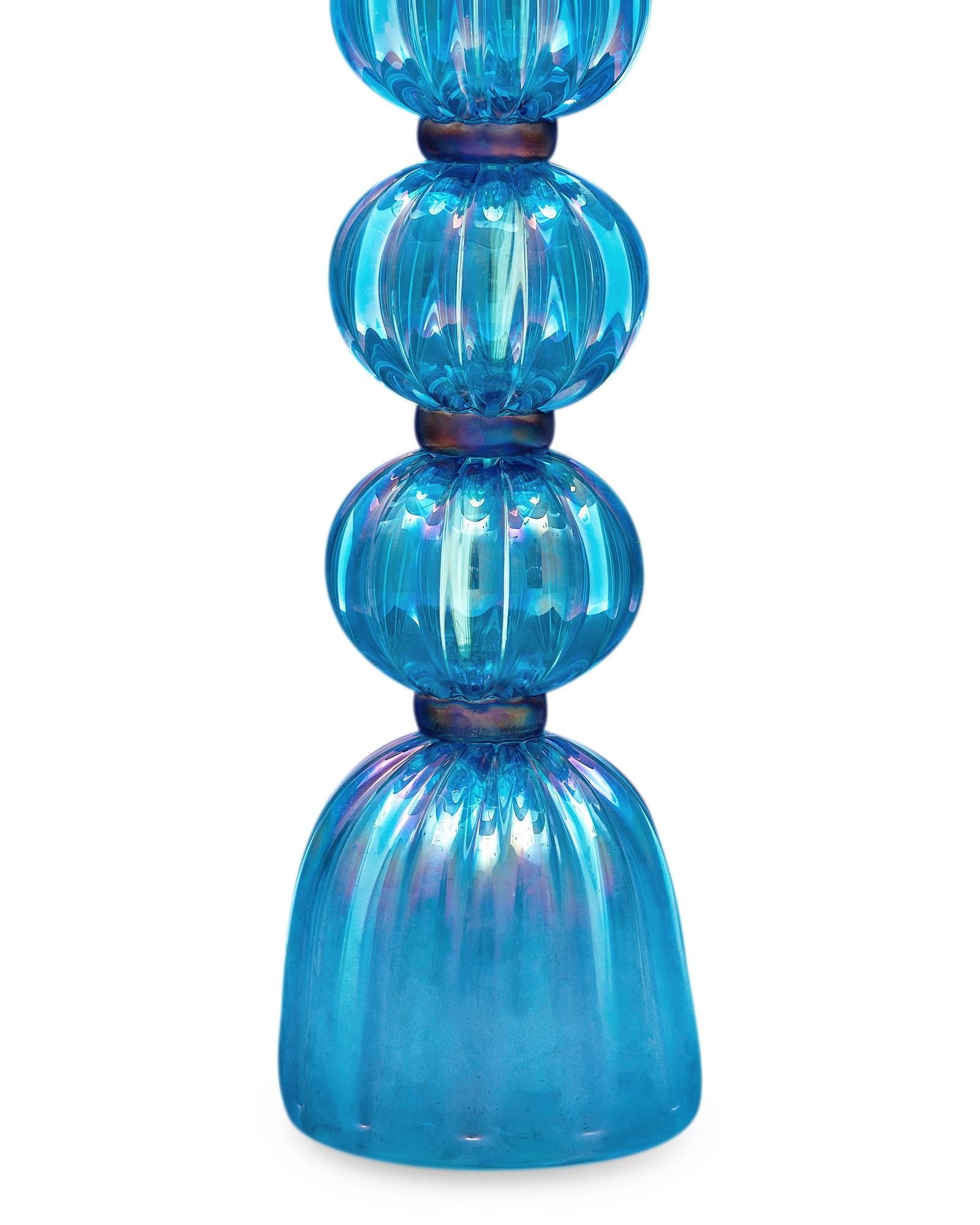 Iridescent Blue Murano Glass Lamps In New Condition For Sale In Austin, TX