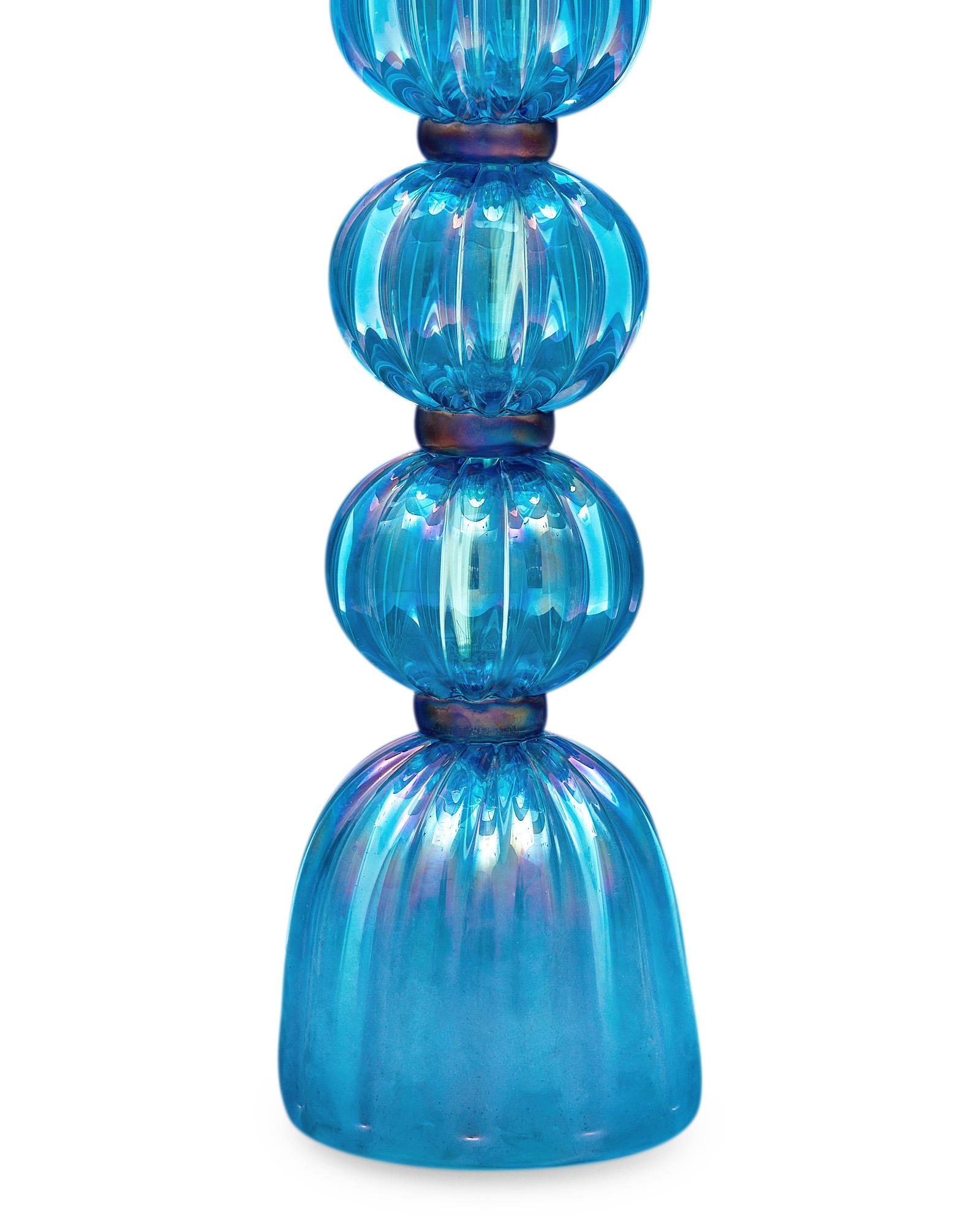 Lampes en verre de Murano bleu irisé Neuf - En vente à Austin, TX