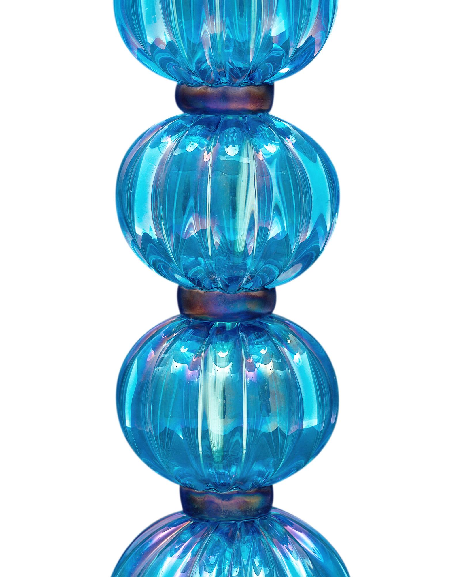 Contemporary Iridescent Blue Murano Glass Lamps For Sale