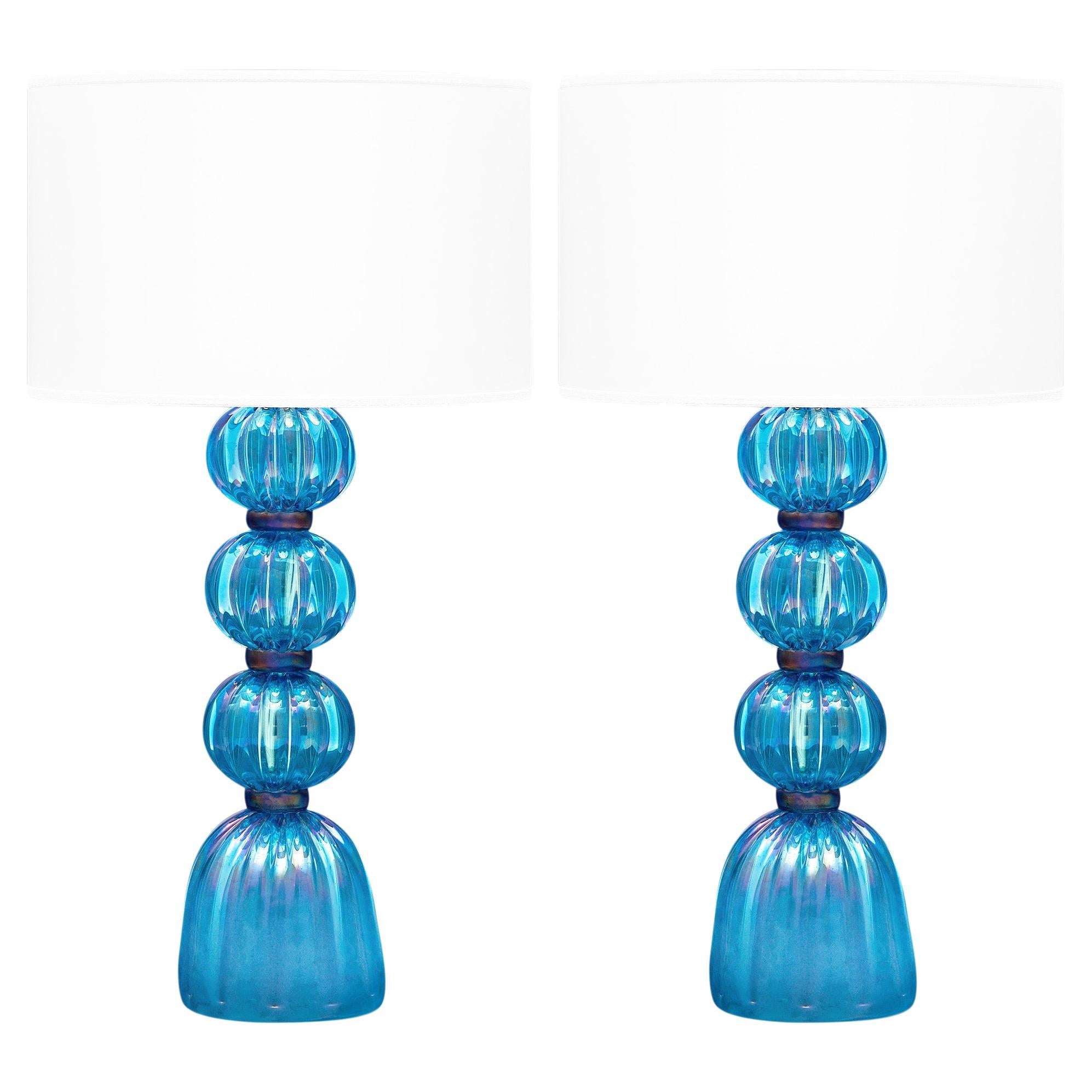 Schillerndes blaues Murano Glas Lampen