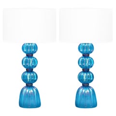 Lampes en verre de Murano bleu irisé