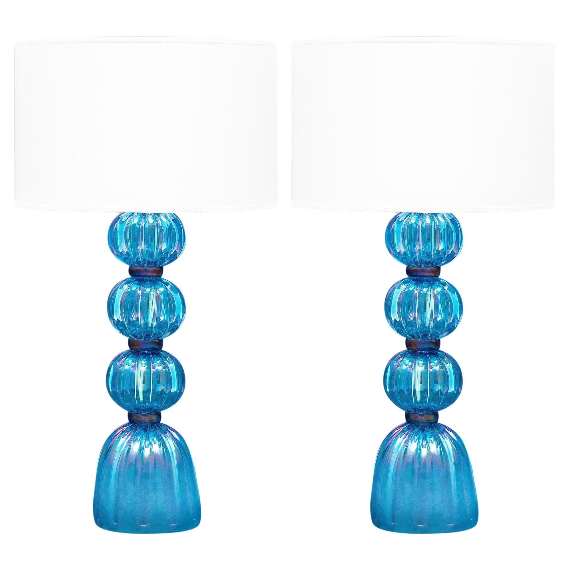 Lampes en verre de Murano bleu irisé