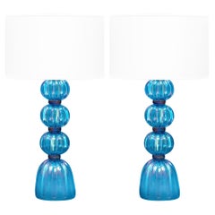 Iridescent Blue Murano Glass Lamps