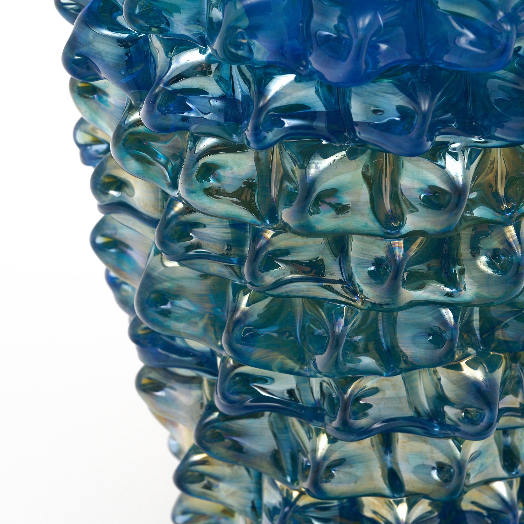 Iridescent Blue Murano Glass Rostrate Vase For Sale 2