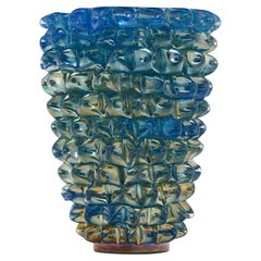 Vase Rostrate en verre de Murano bleu irisé