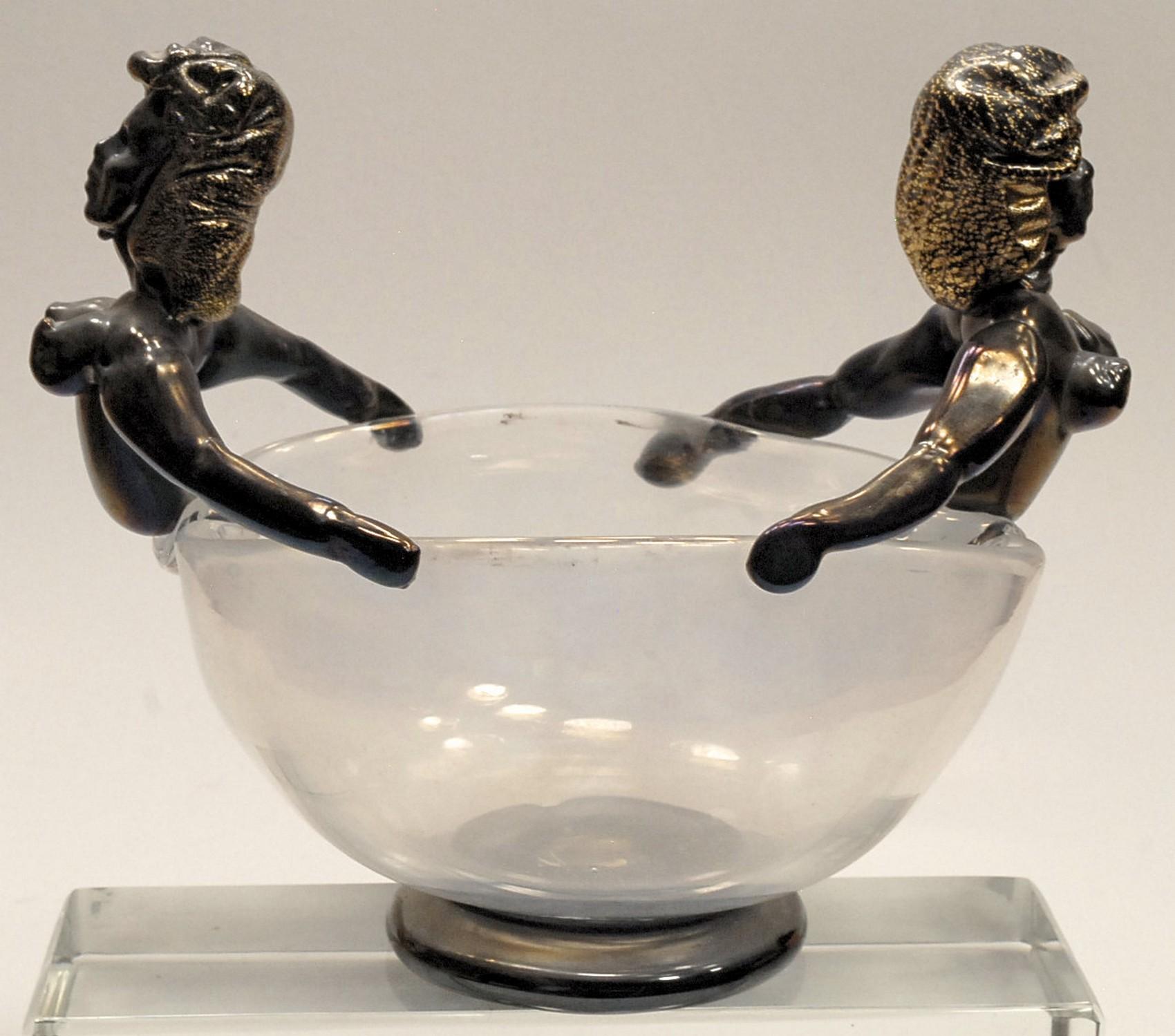 Iridescent Bowl with figurine in Figurehead Position, Ercole Barovier, 1930 For Sale 4