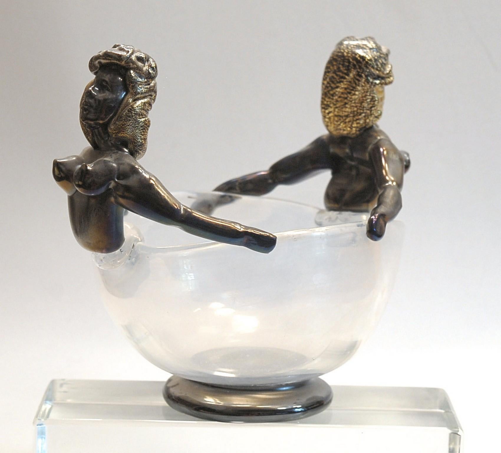 Iridescent Bowl with figurine in Figurehead Position, Ercole Barovier, 1930 In Excellent Condition For Sale In Tavarnelle val di Pesa, Florence