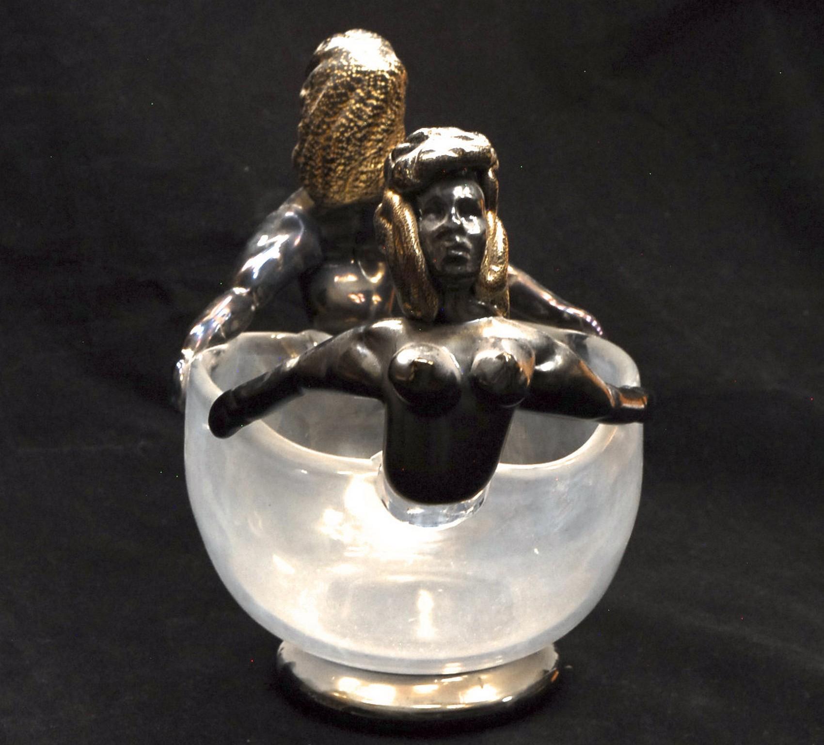 20th Century Iridescent Bowl with figurine in Figurehead Position, Ercole Barovier, 1930 For Sale