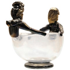 Cuenco iridiscente con figurilla en posición de cabeza de figura, Ercole Barovier, 1930