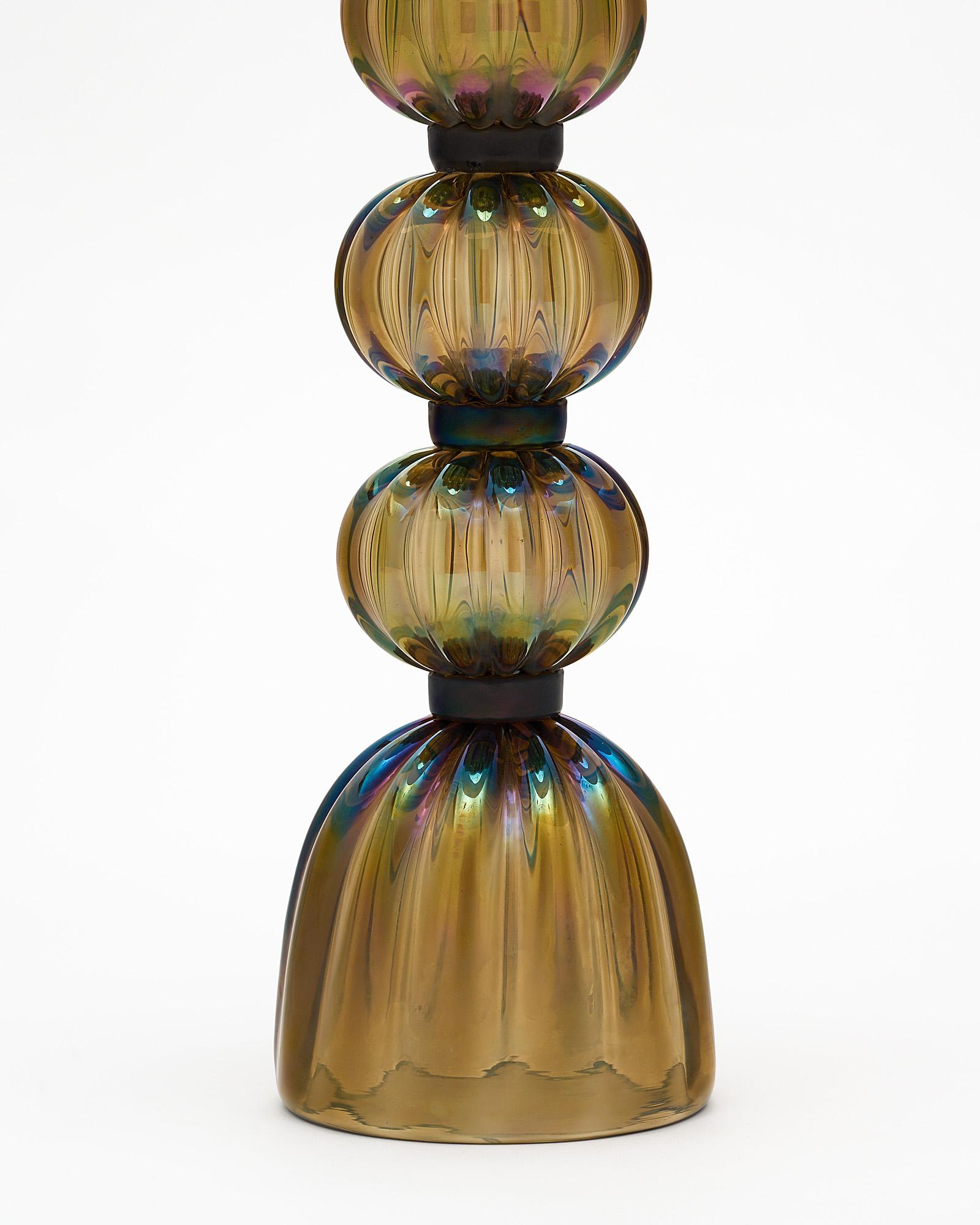 Modern Iridescent Bronze Murano Glass Lamps For Sale
