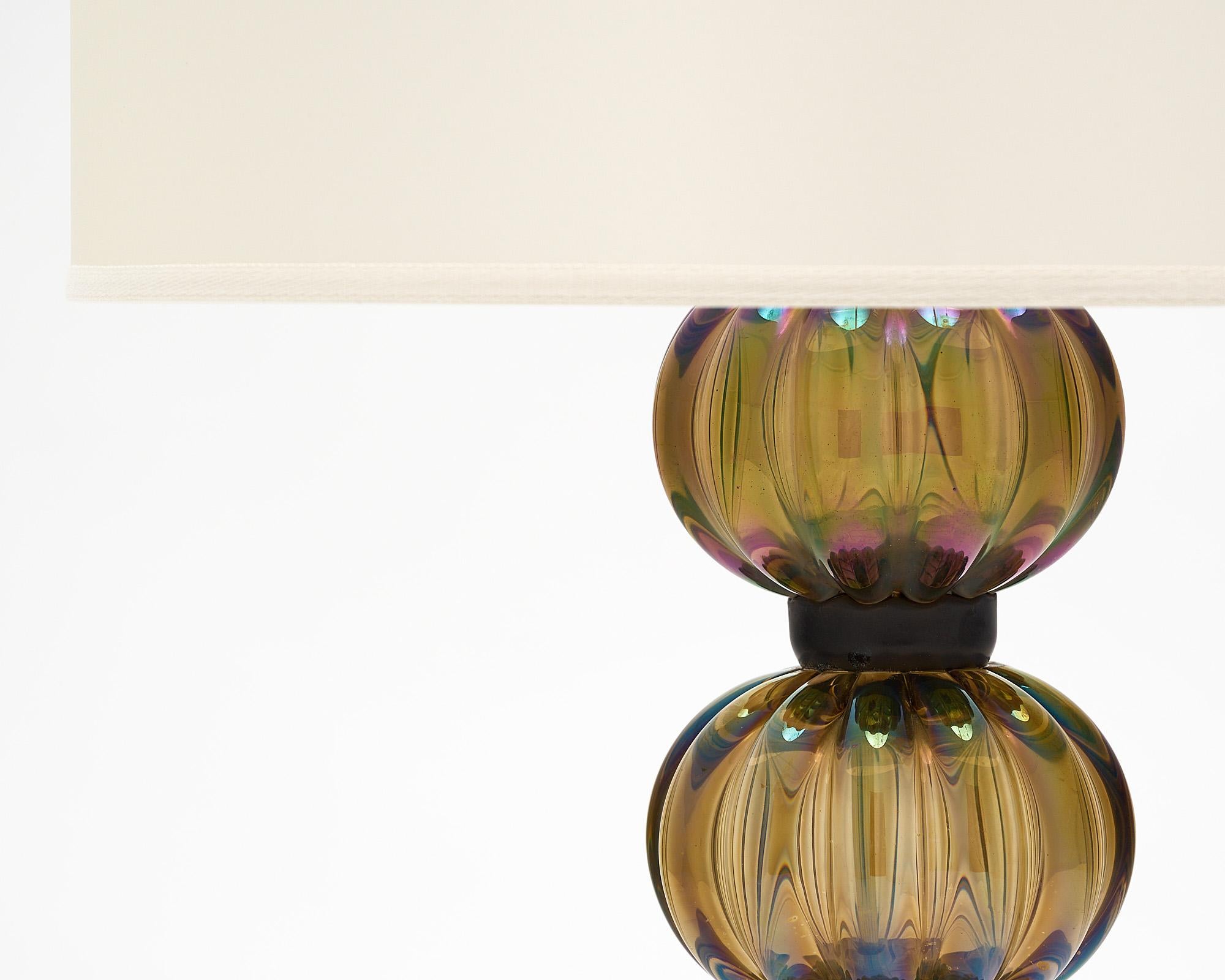 Italian Iridescent Bronze Murano Glass Lamps For Sale