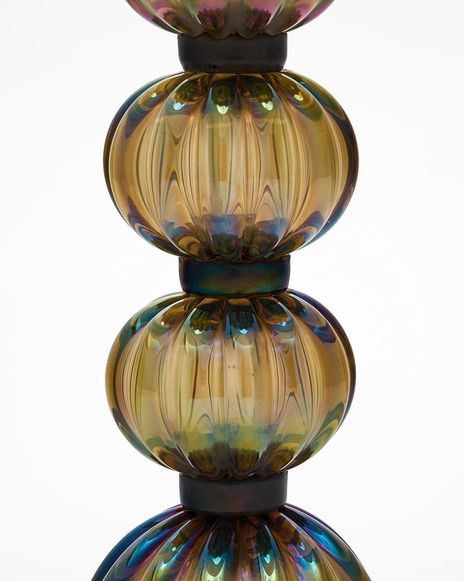 Iridescent Bronze Murano Glass Lamps In New Condition For Sale In Austin, TX