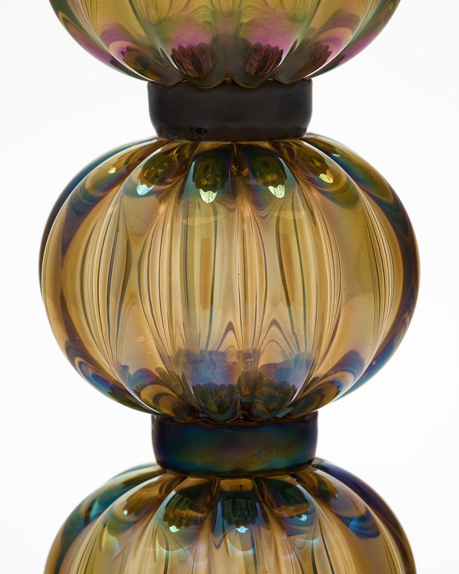 Iridescent Bronze Murano Glass Lamps For Sale 1