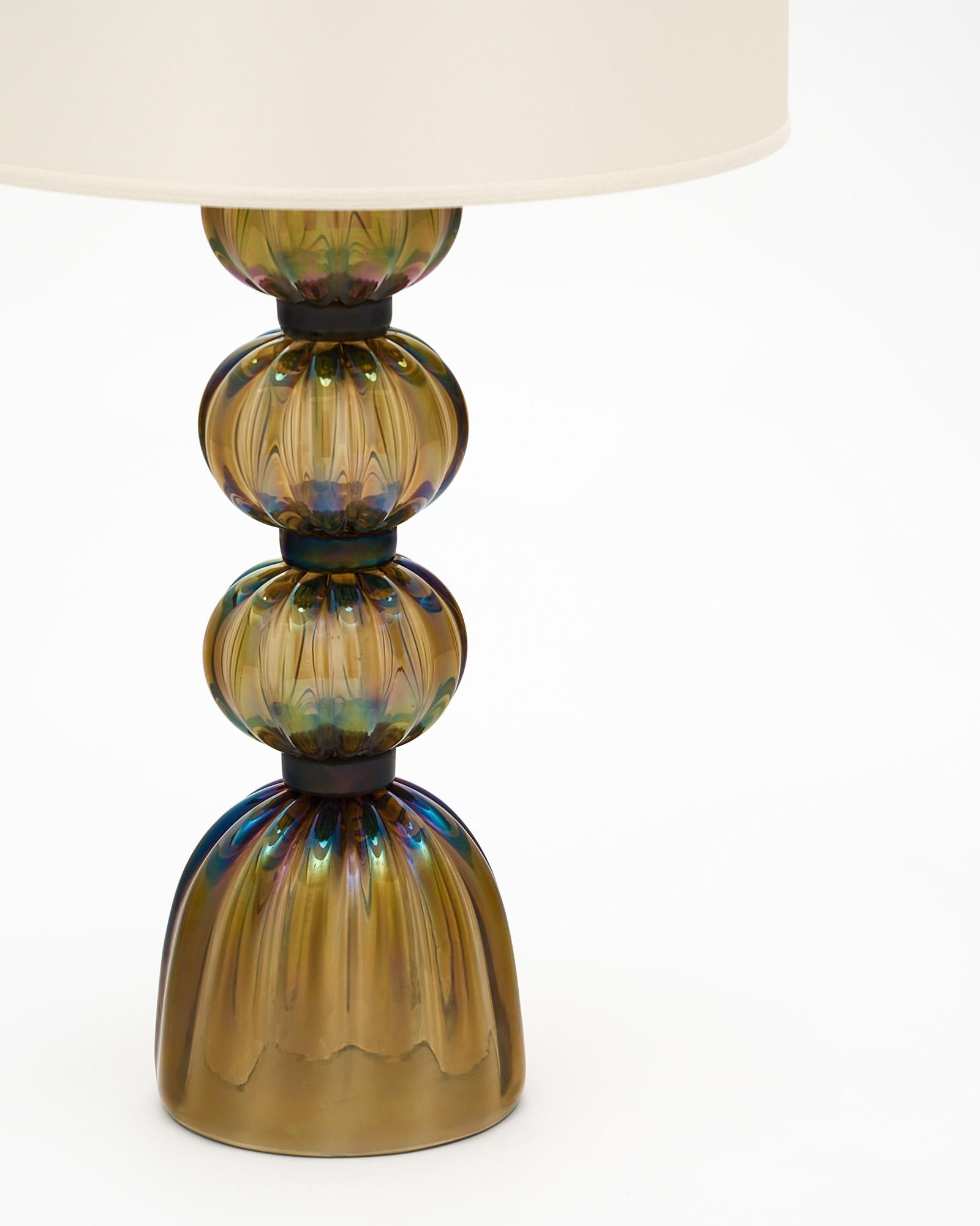 Iridescent Bronze Murano Glass Lamps For Sale 2