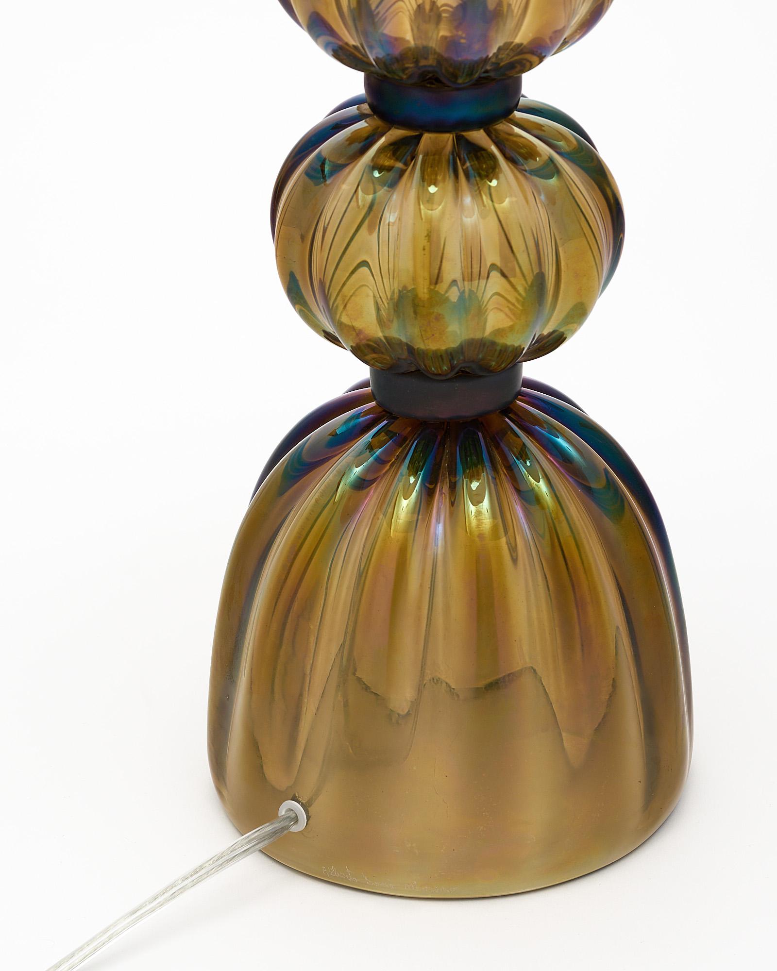 Iridescent Bronze Murano Glass Lamps For Sale 3