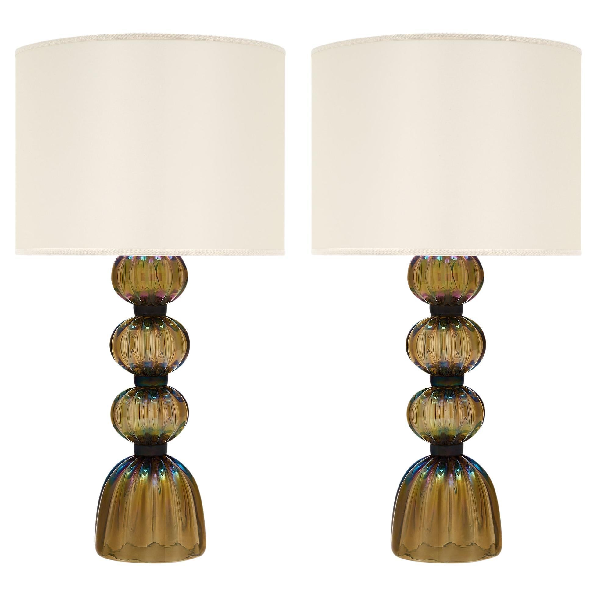 Iridescent Bronze Murano Glass Lamps For Sale