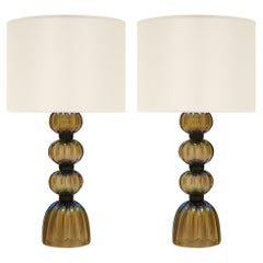 Iridescent Bronze Murano Glass Lamps
