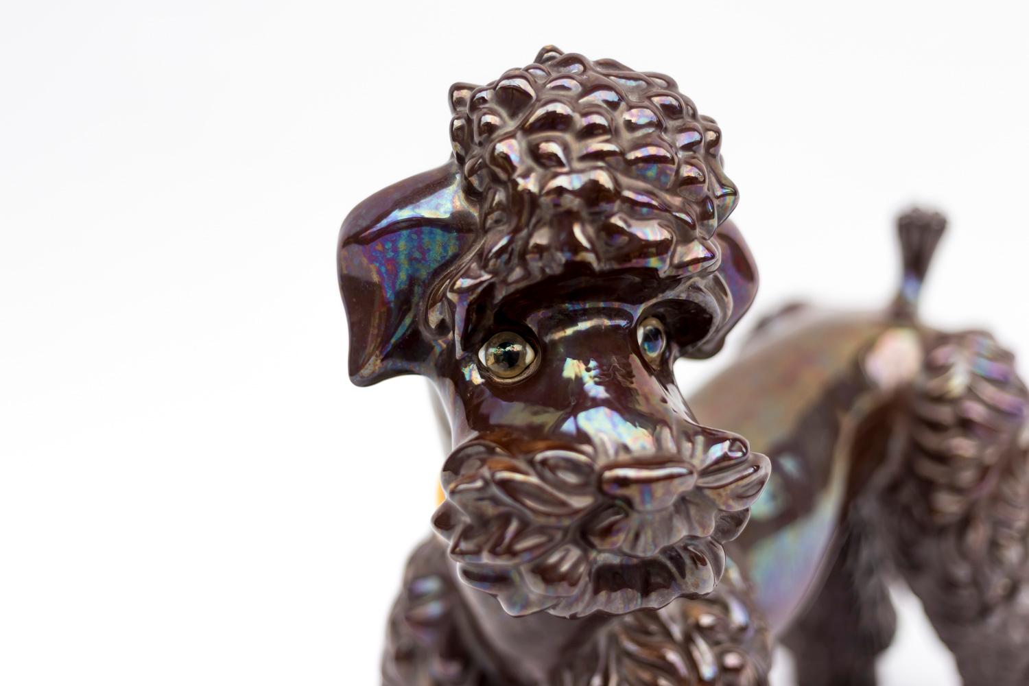 Iridescent Brown Earthenware Poodle Sculpture, 1940s In Good Condition In Saint-Ouen, FR