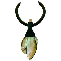 Iridescent Brown Gold Mother of Pearl Sustainable Pendant Statement Necklace Eco