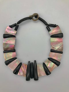 Iridescent Brown Gold Nacre Mother of Pearl Sustainable Beaded Necklace Eco Luxe