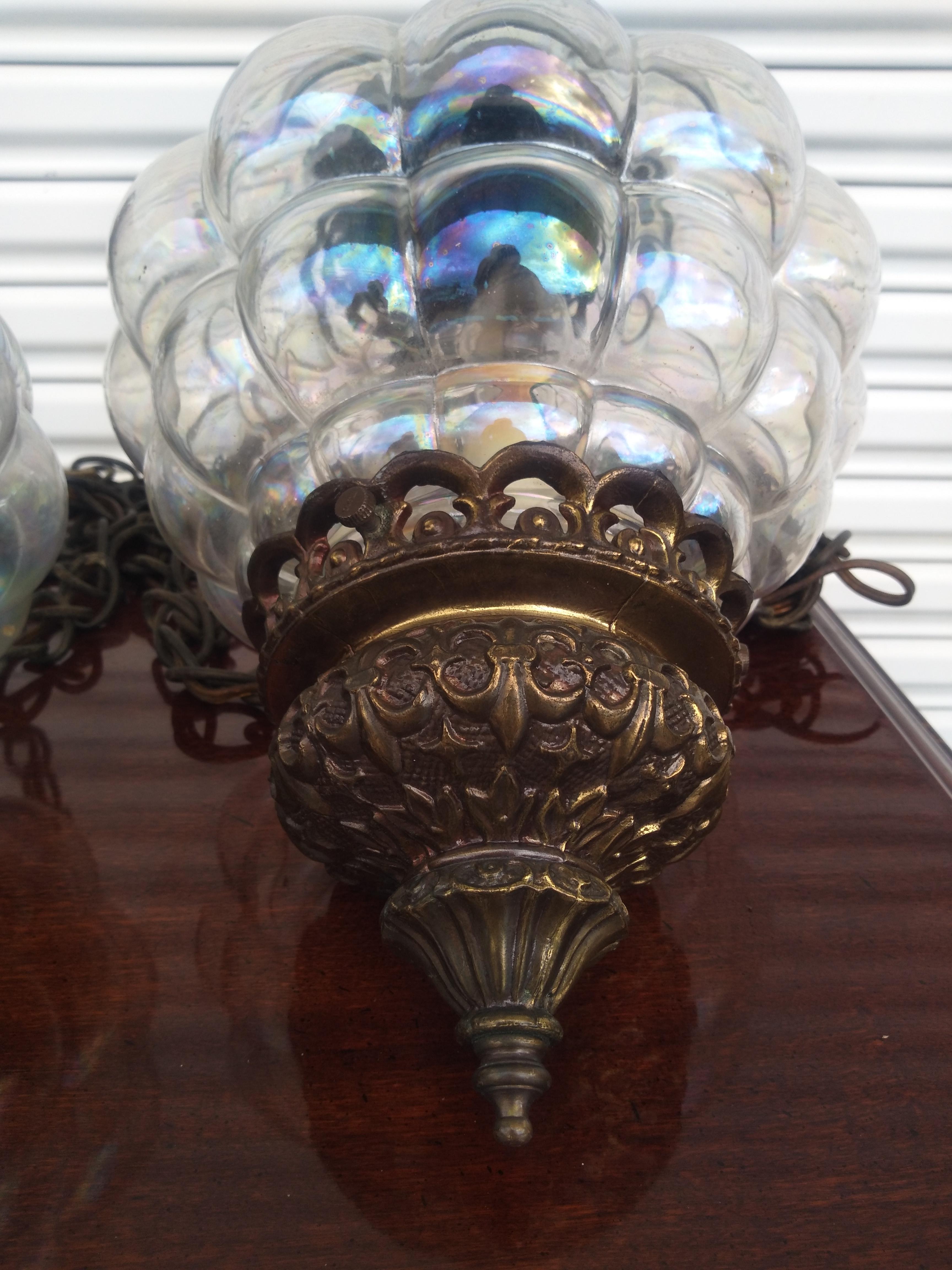 20th Century Iridescent Bubble Glass Swag Lamp For Sale