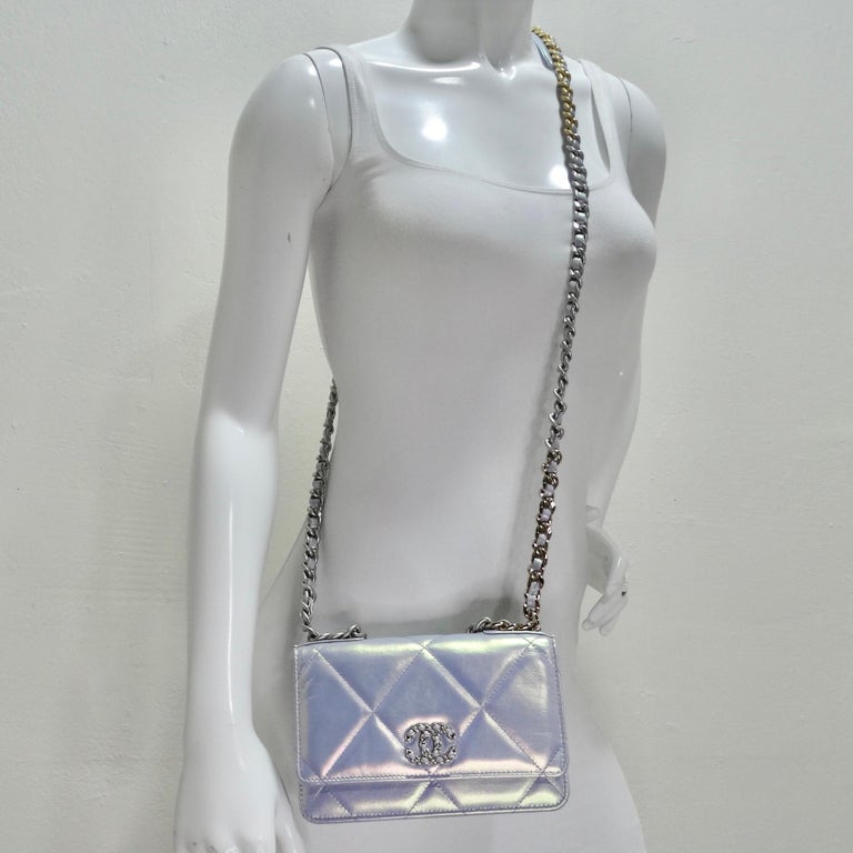 Chanel White Iridescent Calfskin Medium Chanel 19 Flap Bag
