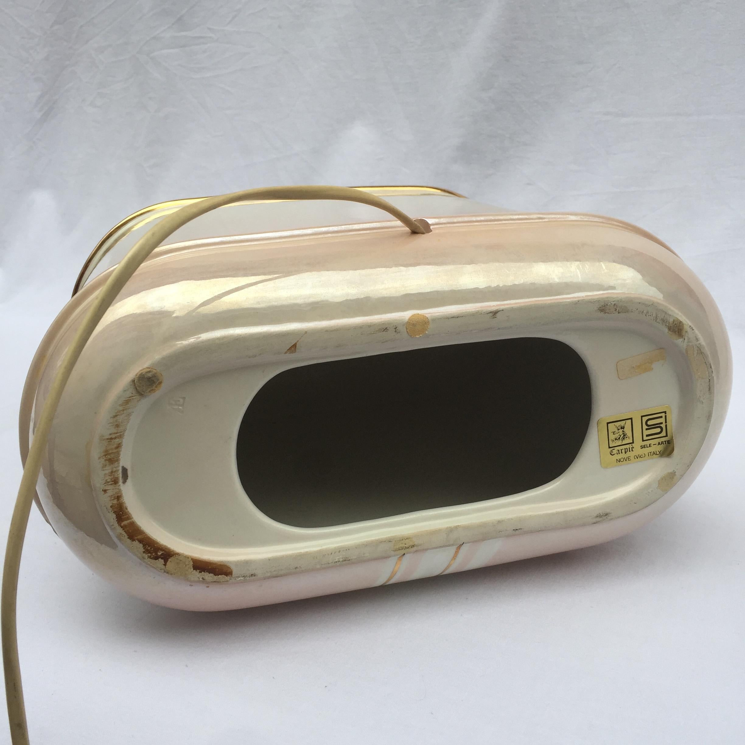 Lámpara de mesa de porcelana iridiscente Carpie Nove Oro Rosa Mediados de siglo 1980 Italia en venta 4