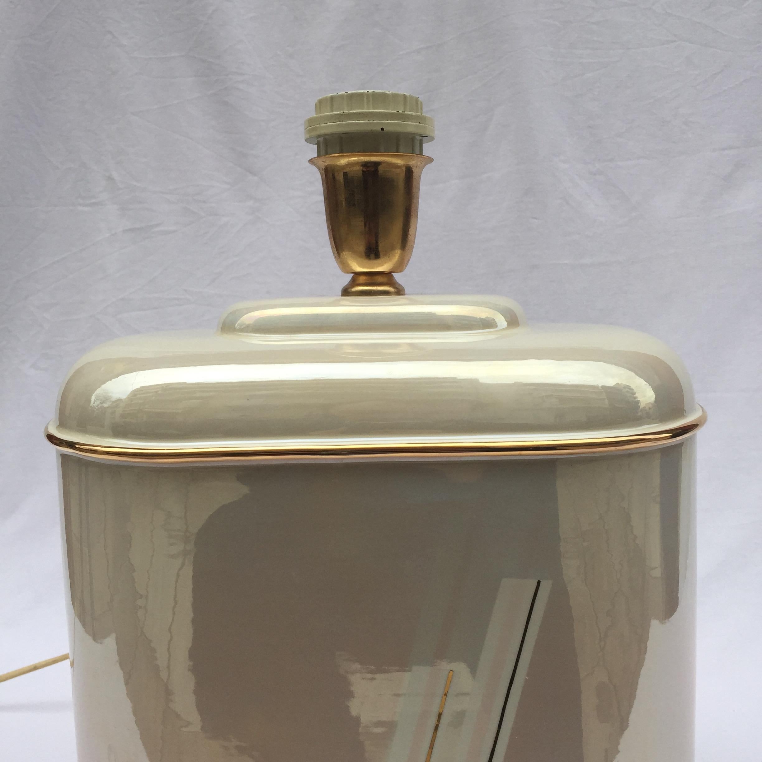 Lámpara de mesa de porcelana iridiscente Carpie Nove Oro Rosa Mediados de siglo 1980 Italia Regencia de Hollywood en venta