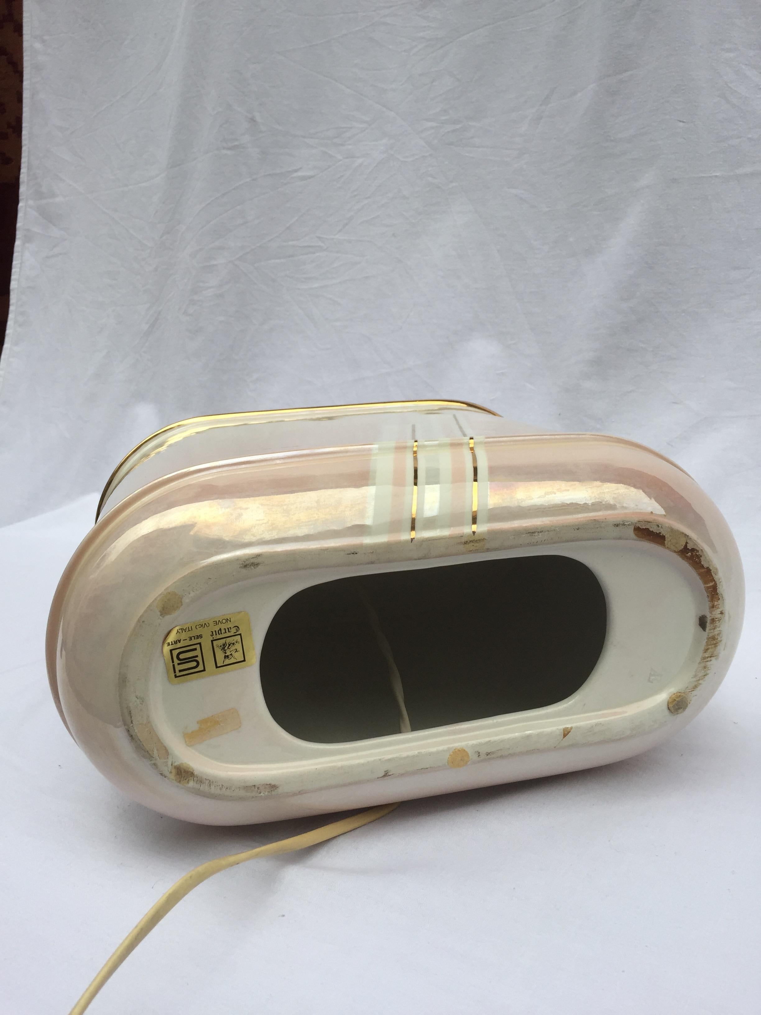 Lámpara de mesa de porcelana iridiscente Carpie Nove Oro Rosa Mediados de siglo 1980 Italia en venta 1
