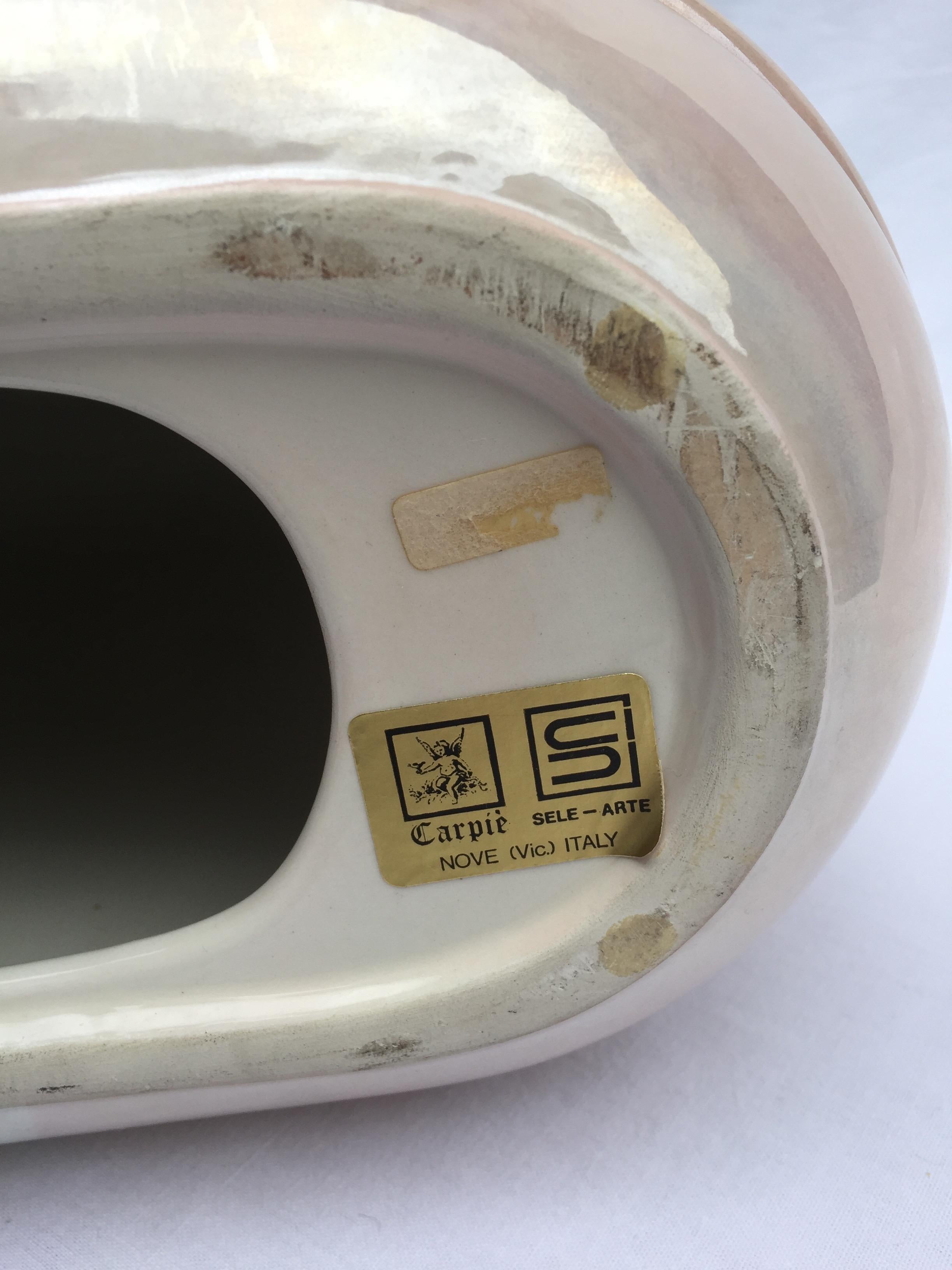 Lámpara de mesa de porcelana iridiscente Carpie Nove Oro Rosa Mediados de siglo 1980 Italia en venta 2