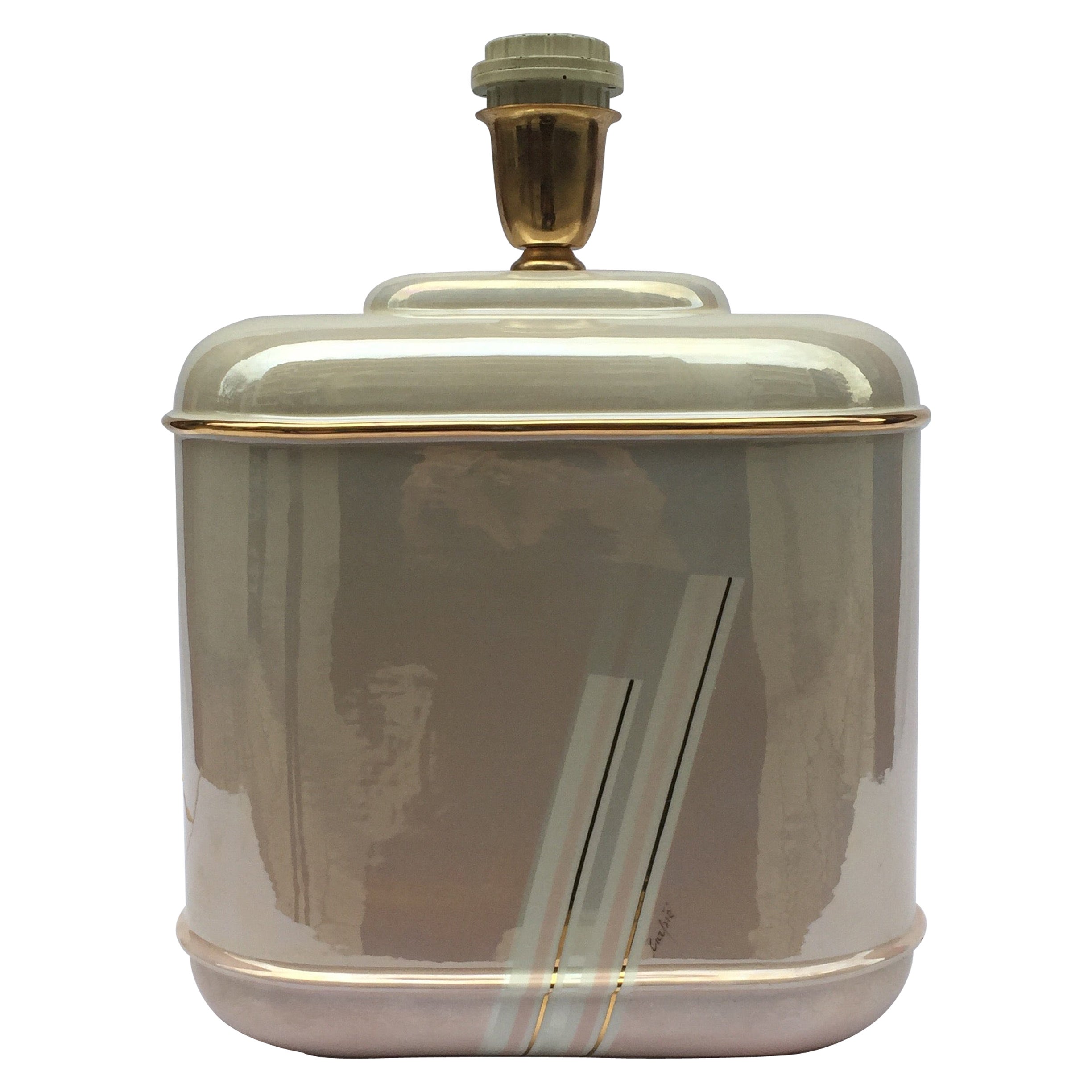 Lámpara de mesa de porcelana iridiscente Carpie Nove Oro Rosa Mediados de siglo 1980 Italia en venta