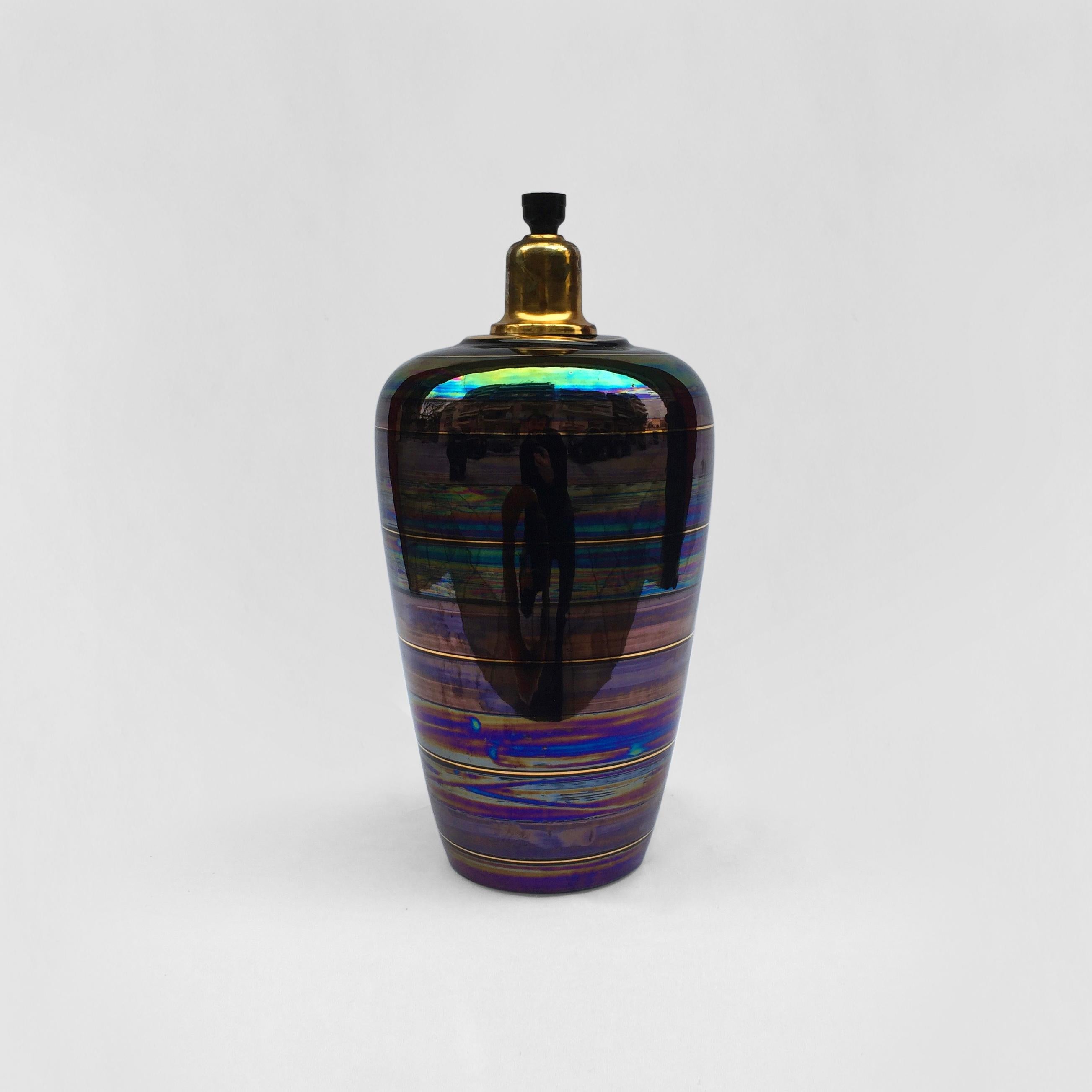 italien Lampe de table en céramique irisée des années 1970, style Art nouveau, à la manière de Johann Loetz des années 80 en vente