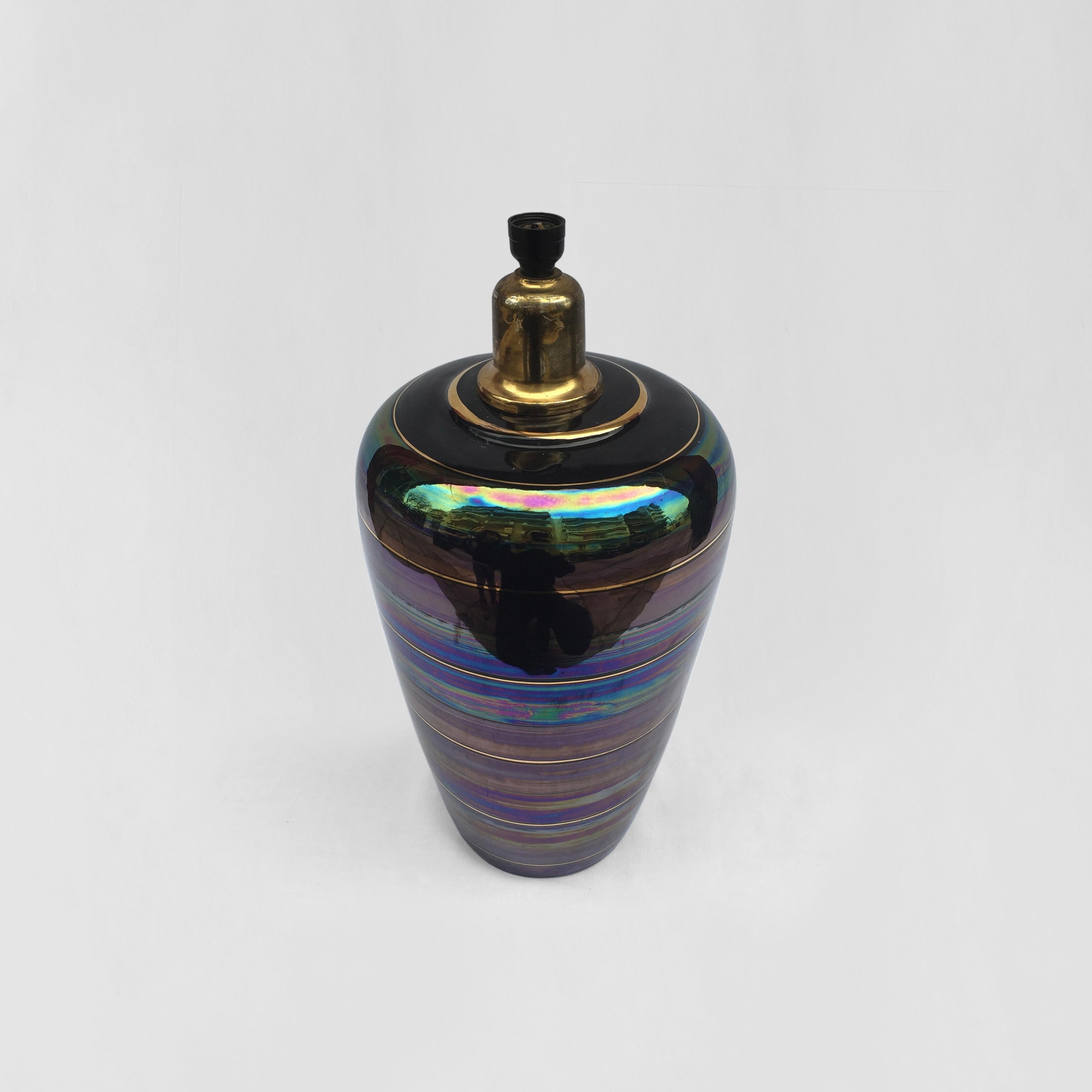 Vernissé Lampe de table en céramique irisée des années 1970, style Art nouveau, à la manière de Johann Loetz des années 80 en vente