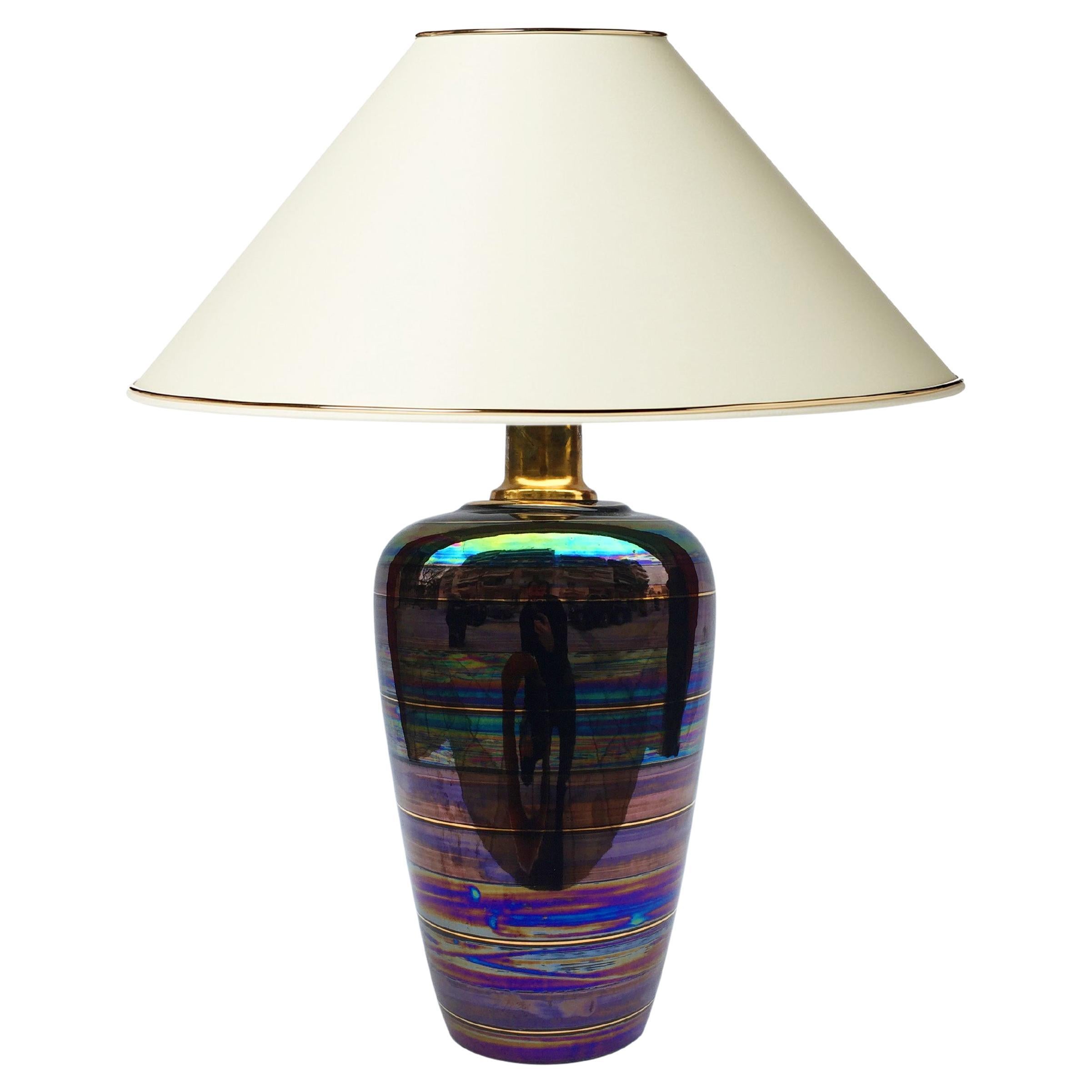 Iridescent Ceramic Table Lamp 1970s Art Nouveau Style Manner of Johann Loetz 80s