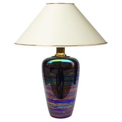 Lampada da tavolo in ceramica iridescente anni '70 in stile Art Nouveau di Johann Loetz anni '80