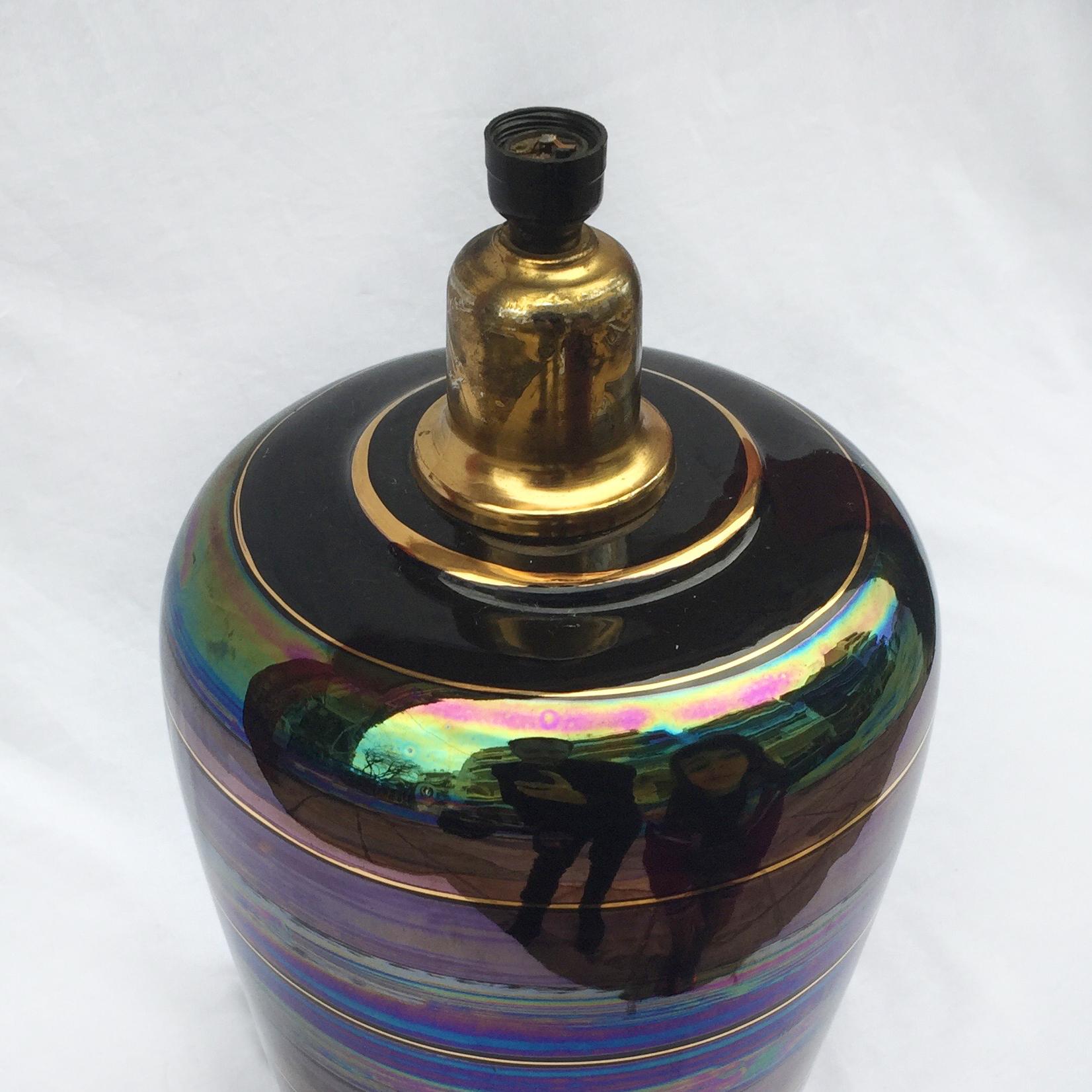 Iridescent Ceramic Table Lamp 1970s Art Nouveau Style Manner of Johann Loetz In Good Condition For Sale In London, GB