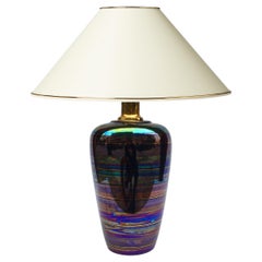 Used Iridescent Ceramic Table Lamp 1970s Art Nouveau Style Manner of Johann Loetz
