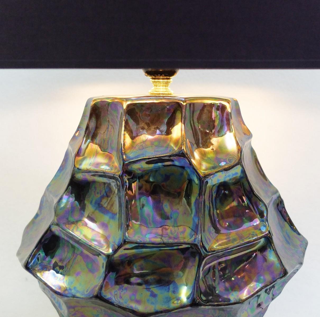 European Iridescent Ceramic Table Lamp For Sale