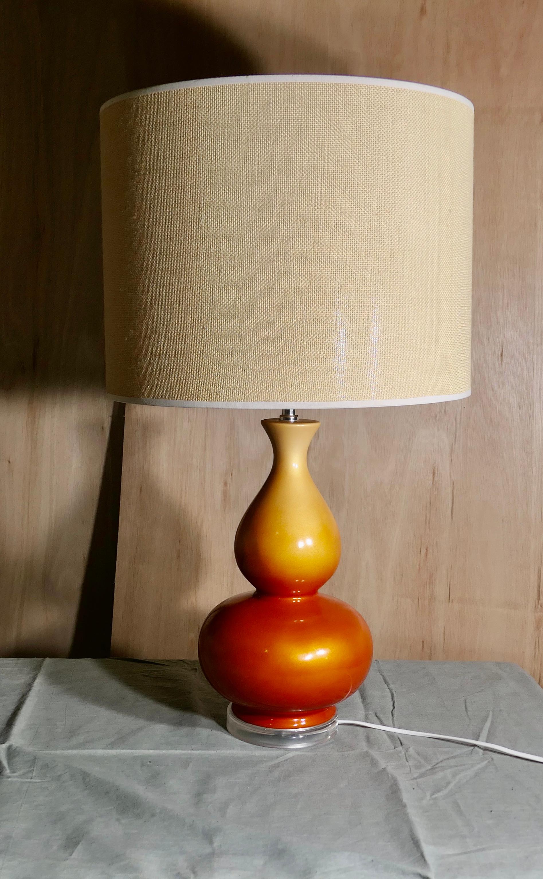 Iridescent Ceramic Table Lamp, Tangerine Dream with Linen Shade For Sale 2