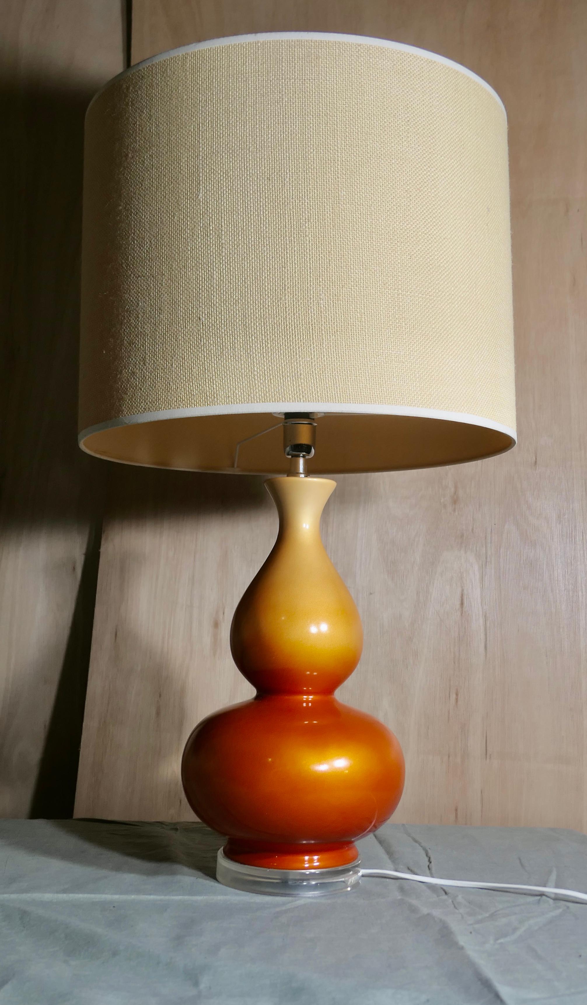 Iridescent Ceramic Table Lamp, Tangerine Dream with Linen Shade For Sale 3