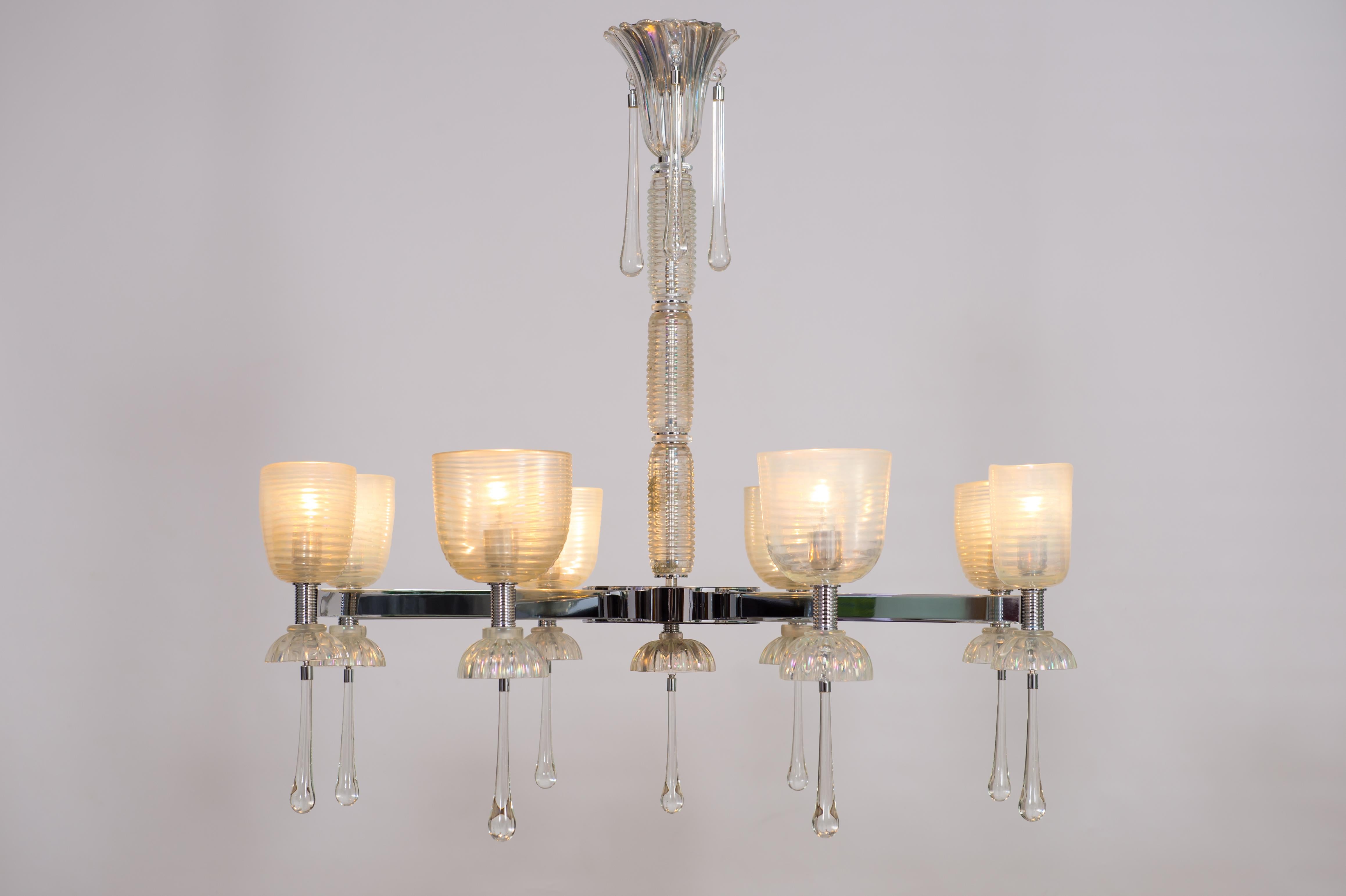 Iridescent Chandelier in Blown Murano Glass and Chromed Contemporary Italy For Sale 3