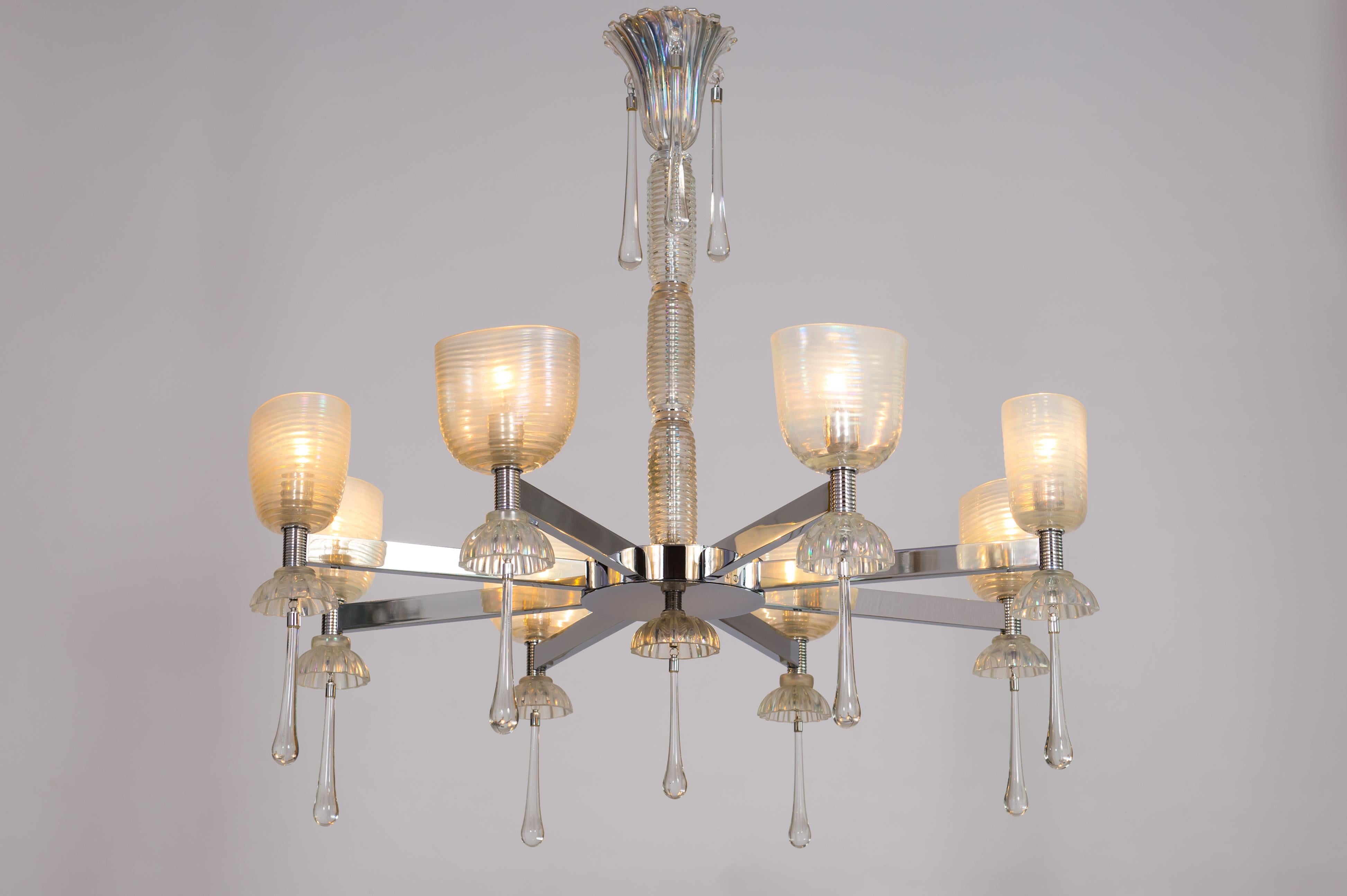 Iridescent Chandelier in Blown Murano Glass and Chromed Contemporary Italy For Sale 6