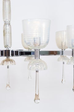 Iridescent Chandelier in Blown Murano Glass and Chromed Contemporary Italy