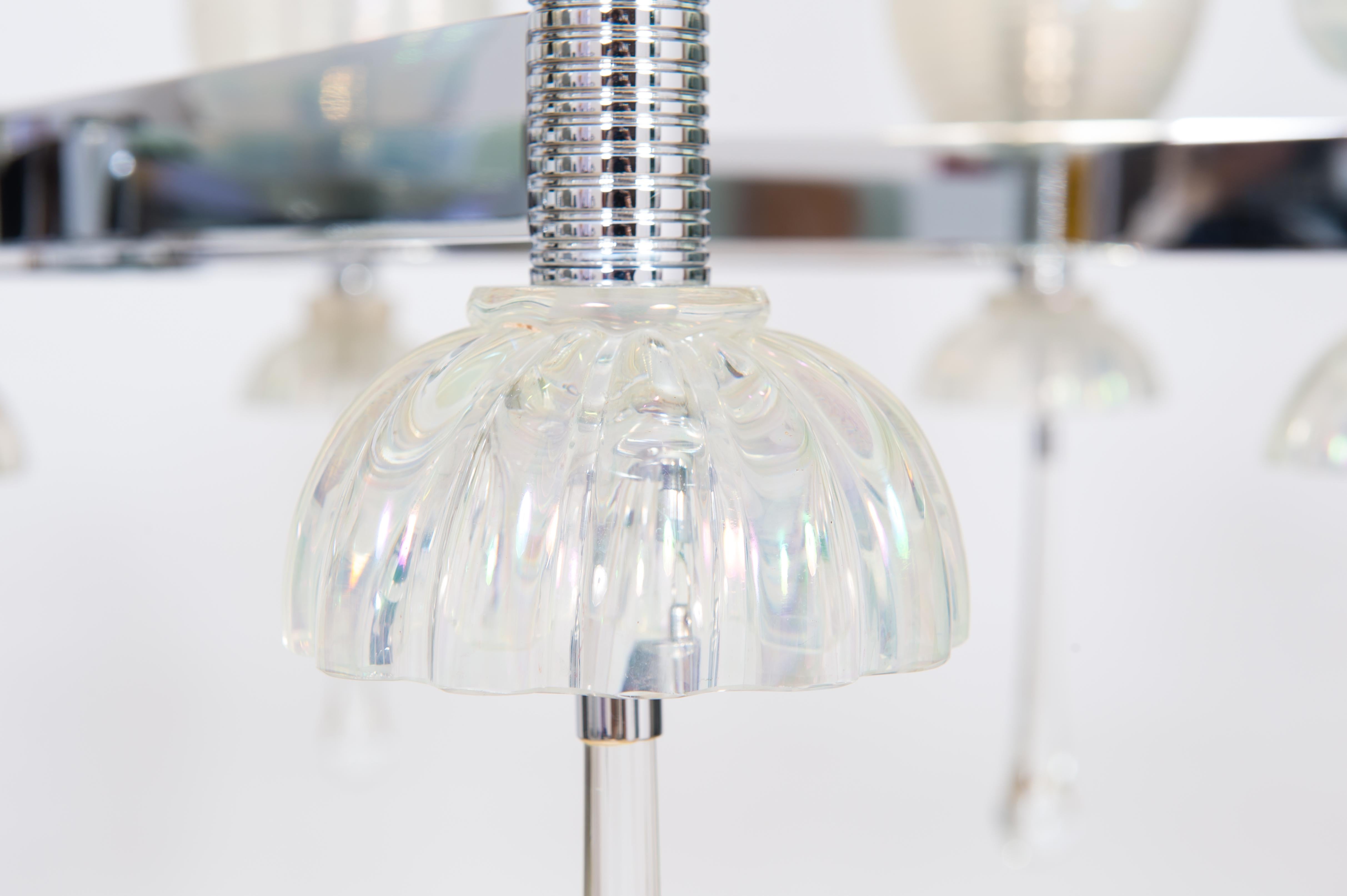 Modern Iridescent Chandelier in Blown Murano Glass and Chromed Contemporary Italy For Sale