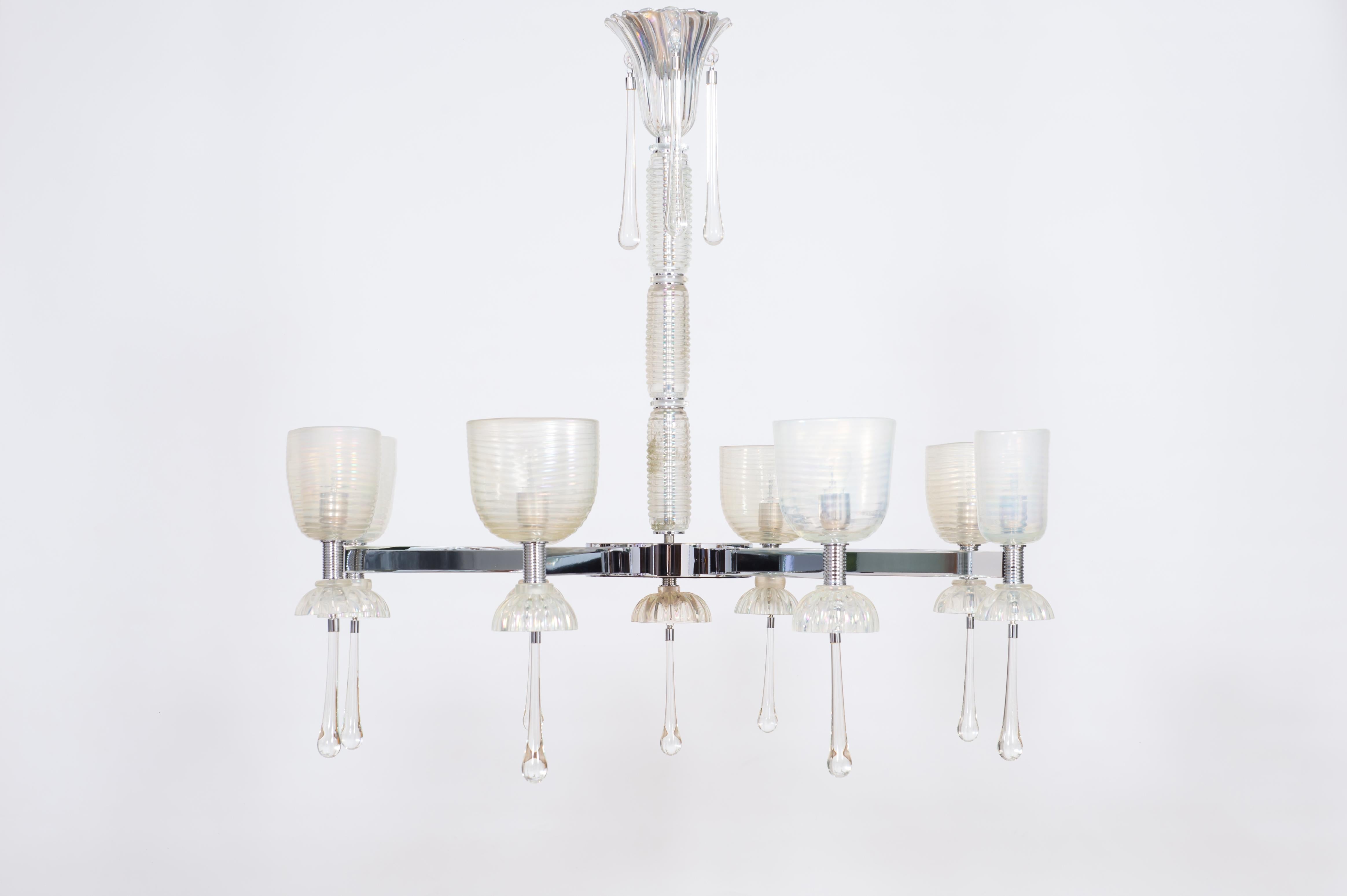 Schillernder Kronleuchter aus geblasenem Muranoglas und verchromtem Contemporary Italy (Glaskunst) im Angebot