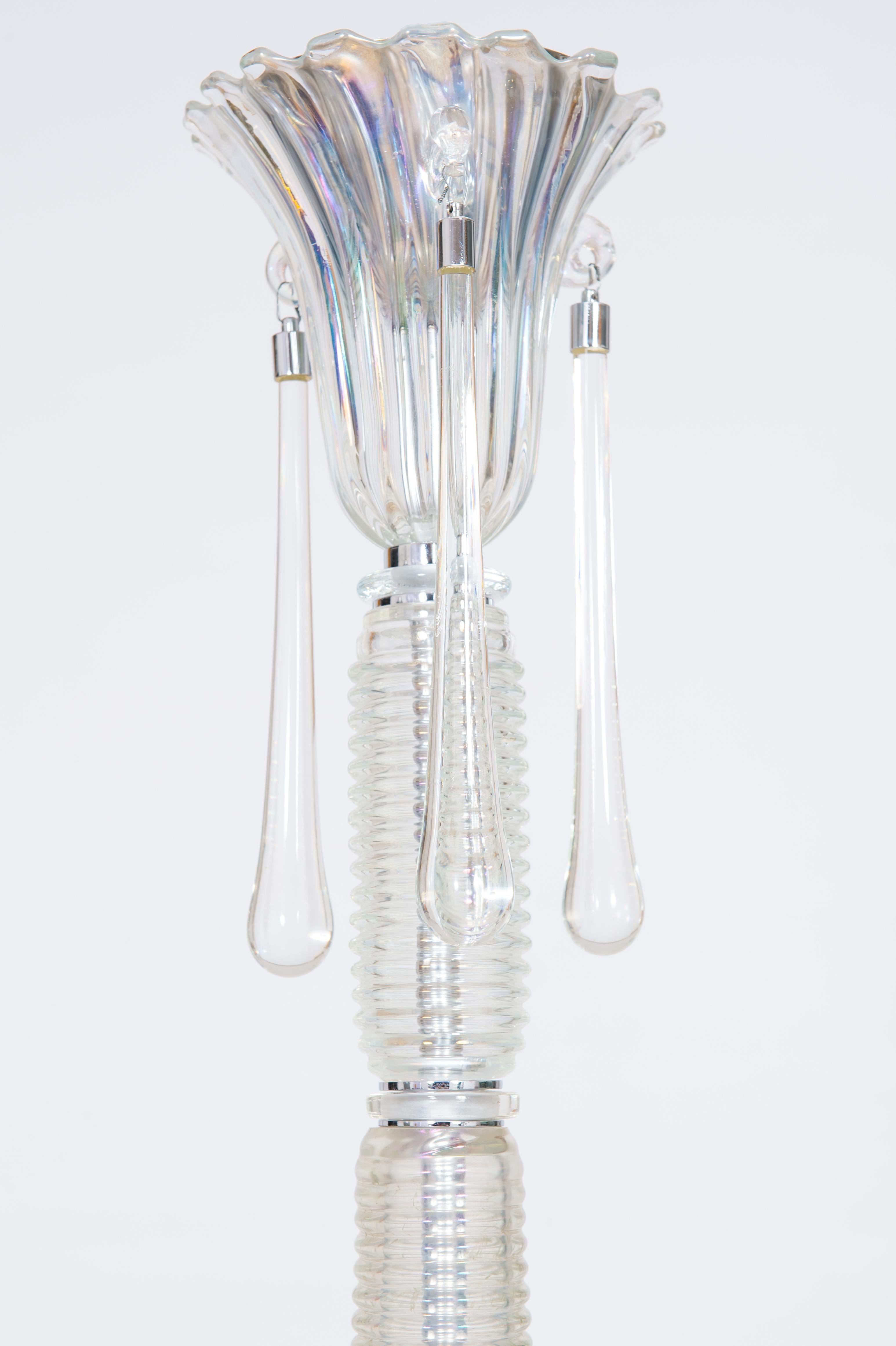 Iridescent Chandelier in Blown Murano Glass and Chromed Contemporary Italy For Sale 2