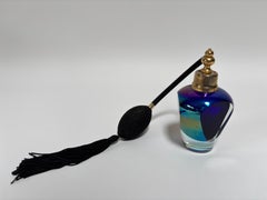 Iridescent Cobalt and Amethyst Art Glass Perfume Atomizer Faceted Crystal 1980