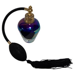 Iridescent Cobalt and Amethyst Art Glass Perfume Atomizer Faceted Crystal 1980